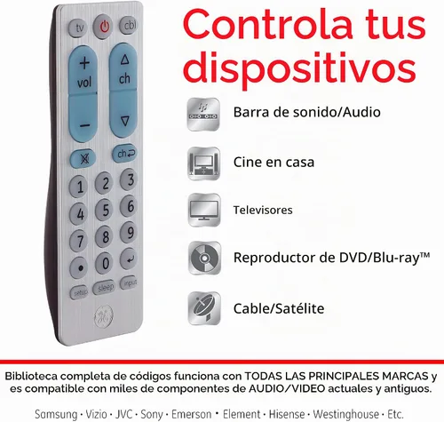 Vista 2 de GE Control remoto universal de 2 dispositivos, funciona con televisores inteligentes, LG, Sony, Blu Ray, DVD, DVR, Roku, Apple TV y otros