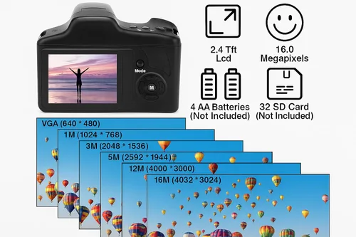 Vista 3 de Acuvar Cámara digital de 16MP mini estilo SLR compacta con pantalla LCD de 2.4”, zoom 16X, sensor CMOS – Cámara de punto y disparo para vlogging