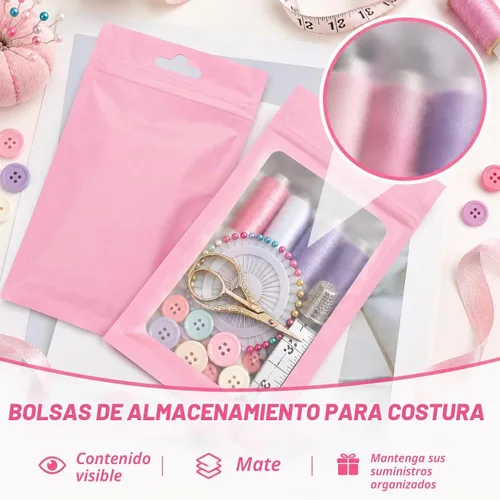 Vista 3 de ANZNKU 100 bolsas de Mylar rosa, resellables, a prueba de olores, bolsa