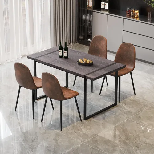 Vista 36 de Juego de mesa de comedor moderno para 4, juego de mesa y sillas de cocina de madera, juego de mesa de comedor de 5 piezas con 1 mesa de MDF y 4