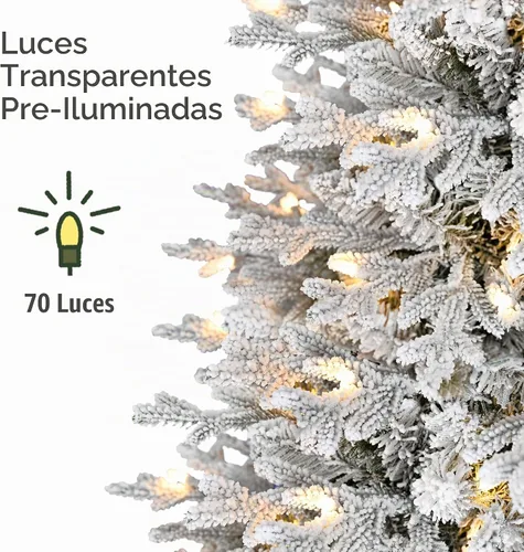 Vista 4 de Puleo International 4.5ft Pre-Lit Potted Flocked Arctic Fir Christmas Tree 419 puntas de ramas flocadas realistas, 70 luces incandescentes