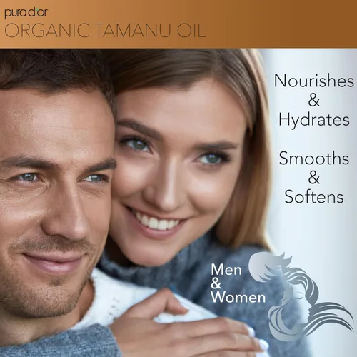Vista 2 de PURA D'OR Aceite orgánico de Tamanu de 4 onzas, certificado por USDA, 100% puro y natural, aceite portador prensado en frío, hidratante de grado