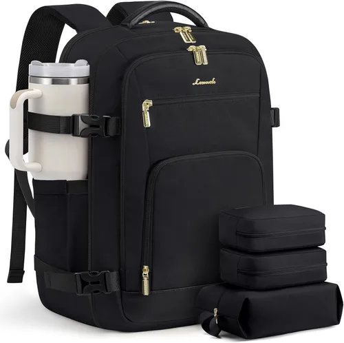 Vista 58 de LOVEVOOK Mochila de viaje para mujer y hombre, Beige, Mochilas de viaje