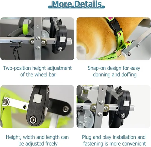 Vista 5 de Carrito ajustable para perros/silla de ruedas para patas traseras, sillas de ruedas para mascotas/perros con patas traseras discapacitadas, andador