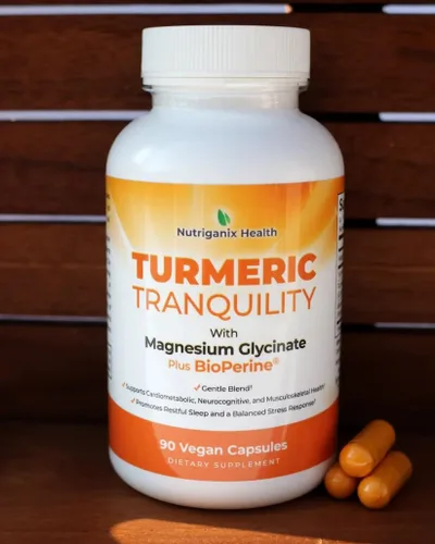 Vista 2 de Curcumina de cúrcuma y glicinato de magnesio con BioPerine - Apoyo para aliviar el estrés, el sueño, la salud cardíaca, los músculos, el metabolismo