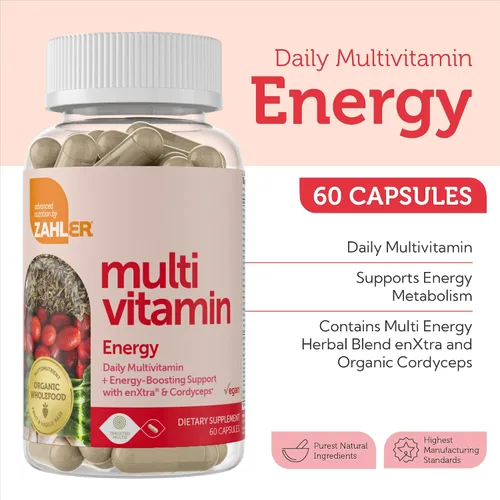 Vista 3 de Zahler - Multivitamínico diario para mujeres y hombres con vitaminas energéticas, minerales y hierro (60 unidades) Kosher para hombres y mujeres