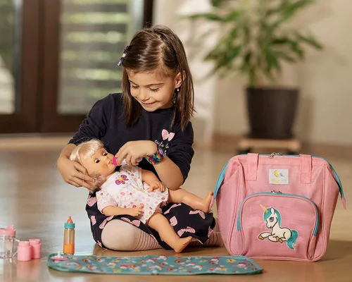 Vista 8 de HappyVk - Bolsa de pañales rosa para muñecas con cambiador de muñecas- Bolso para niñas - Unicornio Realistic, Spacious & Comfortably Designed for