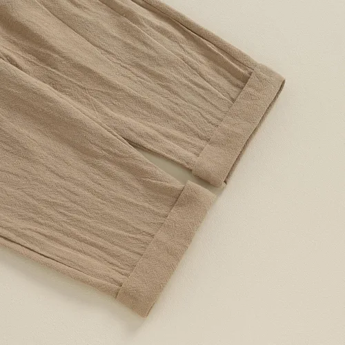 Vista 7 de Karuedoo Conjunto de camisas Henley de algodón y lino con botones y pantalones casuales para bebé niño