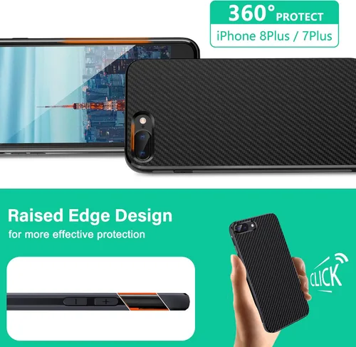 Vista 4 de ONES Funda delgada para iPhone 8 Plus / 7 Plus, cubierta de patrón de fibra de carbono, funda protectora a prueba de golpes con diseño minimalista