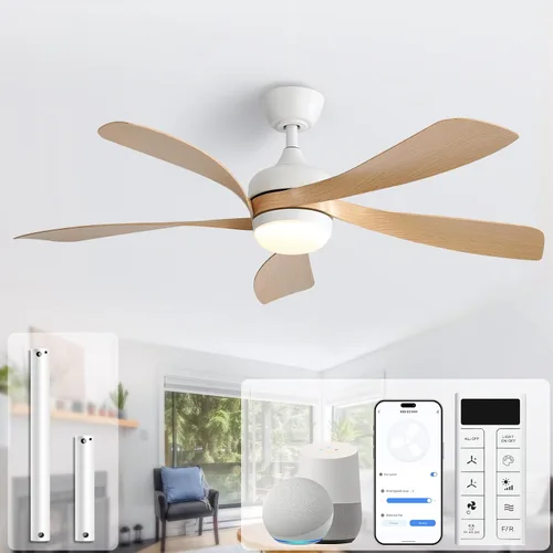 Vista 19 de Sofucor Ventilador de techo inteligente de 52", ventiladores de techo blancos para interiores/exteriores con luces y control remoto, funciona