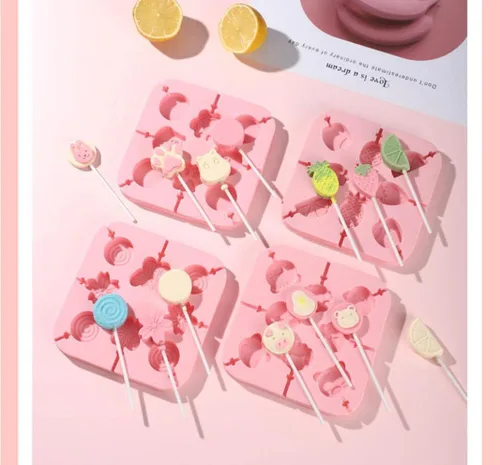 Vista 5 de Juego de moldes de silicona para piruletas con diseño de pata de gato y molde de chocolate hipopótamo con 50 palitos de chupón, bolsas de dulces