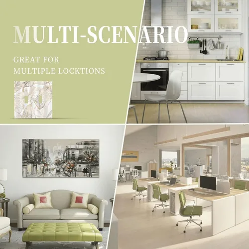 Vista 8 de Placa de pared decorativa con hojas de palmera tropicales de oro blanco, hoja de plátano, doble interruptor de luz de palanca decorativa, placa