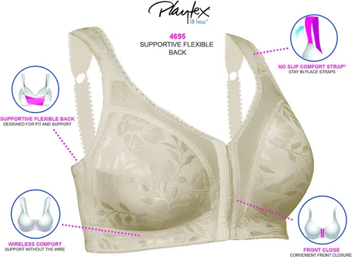 Vista 3 de Playtex #4695B Corpiño con cierre frontal y espalda flexible, para mujer.