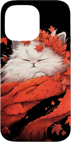 Vista 21 de Persian Cat Kitten Autumn Fall Leaves Thanksgiving Case for iPhone 16