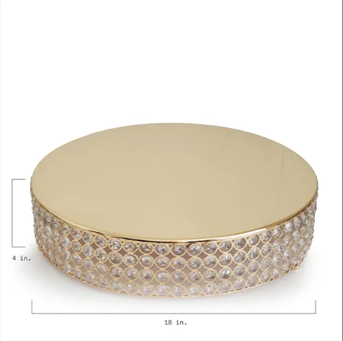 Vista 4 de Soporte redondo de cristal con cuentas de 18 pulgadas con cuchillo para pastel y juego de servidor (dorado)