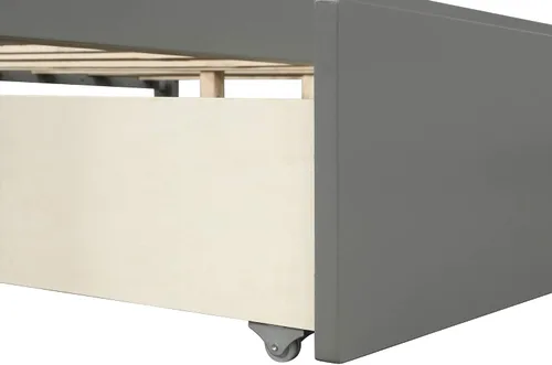 Vista 8 de Cama de plataforma de madera, marco de cama de tamaño completo con cabecero y estribero/listones de madera/dos cajones de almacenamiento