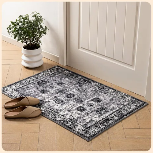 Vista 102 de Istana Alfombra larga antideslizante de 2.5 x 8 para el hogar, para pasillo y cocina, lavable, sedosa y suave al tacto, elegante, color azul y marfil