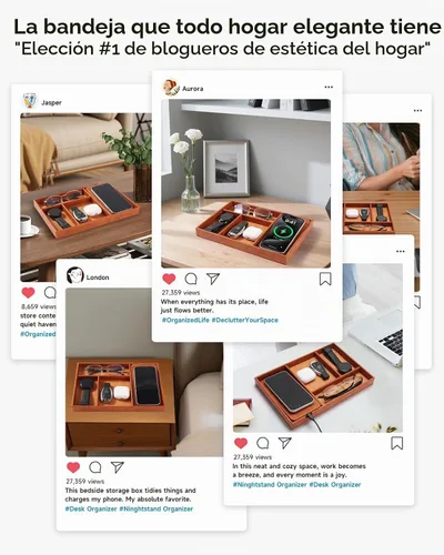 Vista 7 de Valet Tray, Built in Wireless Charging Pad, Nightstand Organizer Sillín marrón