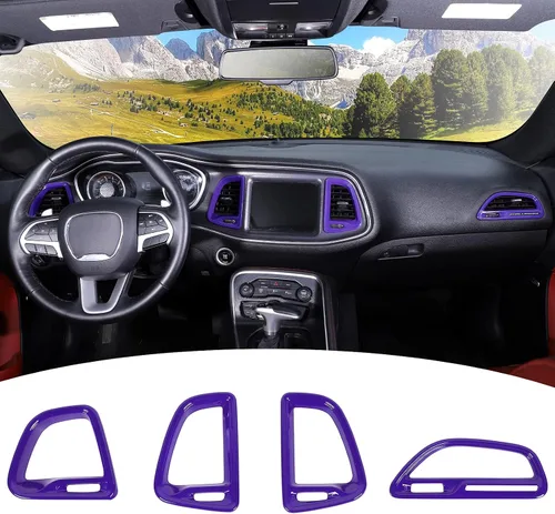 Vista 10 de Voodonala para Dodge Challenger 2015-2021, accesorio de recorte para salida de aire de la consola central (Azul, 4 piezas)