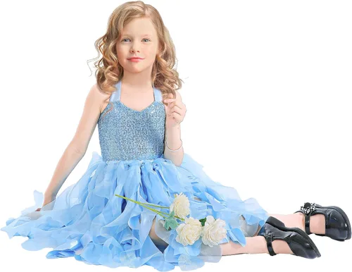 Vista 3 de Vestido tutú para niñas, vestido de tul con lentejuelas, vestido de princesa para niñas pequeñas, disfraz de fiesta de cumpleaños brillante