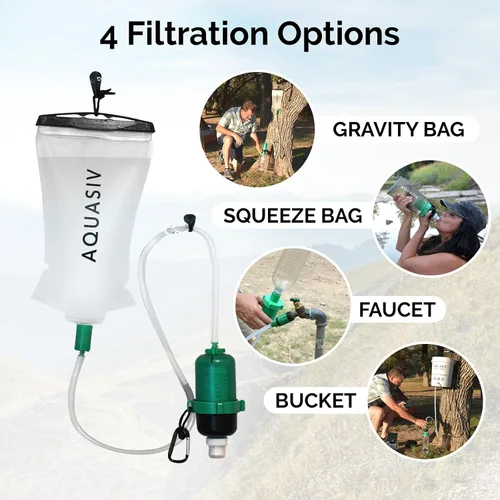 Vista 4 de Kit de filtro de agua por gravedad, carbón HFM y prefiltro, bolsa portátil para apretar, camping y senderismo fiables