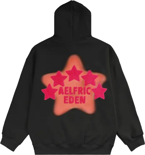 Vista 2 de Aelfric Eden Sudaderas con capucha para mujer, con estampado de estrellas rosadas, unisex, de gran tamaño, manga larga, bolsillo