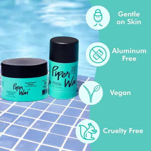 Vista 6 de PiperWai Desodorante natural con carbón activado Protección contra olores, vegano, sin aluminio, producto Shark Tank para mujeres y hombres