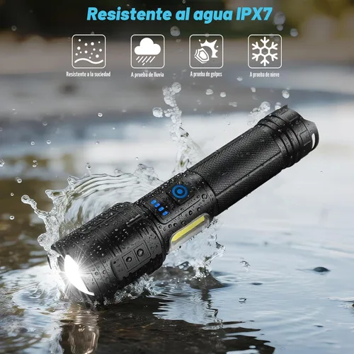 Vista 7 de Linternas Recargables de 90,000 Lúmenes Altos - Paquete de 2, Linterna Súper Brillante con 7 Modos de Iluminación, Linterna Potente de Larga Vida