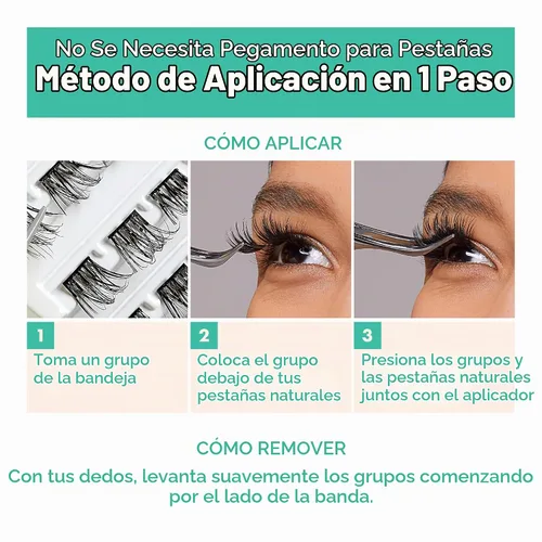 Vista 4 de i-ENVY Press&Go - Kit de pestañas autoadhesivas y aplicador, racimos de pestañas postizas sin pegamento, pestañas postizas de fácil aplicación Glam