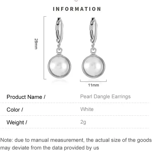 Vista 2 de Pendientes de perlas de plata de ley S925, aretes colgantes de perlas circulares elegantes, gran regalo de joyería