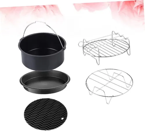 Vista 6 de Juego de 5 piezas de sartén de parrilla para horno, accesorios de parrilla redonda, bandeja para hornear, sartén redonda, kit de olla para pizza