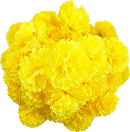 Vista 11 de Cabezas de flores de caléndula a granel, 50 unidades, flores artificiales de caléndula de seda para decoración del hogar, Diwali, corona