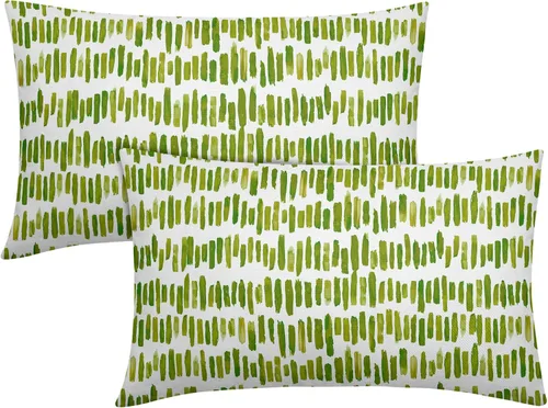 Vista 21 de Juego de 2 fundas de almohada de rayas negras para exteriores, 16 x 16 pulgadas, diseño geométrico de rayas abstractas, algodón y lino, cuadradas