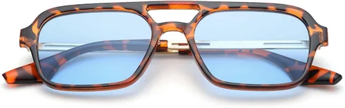 Vista 8 de Pro Acme Lentes de sol estilo aviador planos vintage de los años 70 para mujeres y hombres, lentes rectangulares de marco pequeño, protección UV400