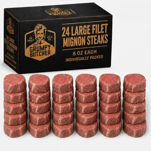 Vista 9 de Grumpy Butcher - Filetes de filete grande Mignon, paquete de 6 (8 onzas cada uno) – Filete de lomo de ternera tamaño Prime Steakhouse – Para entrega