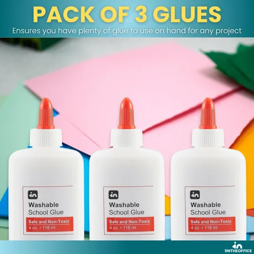 Vista 6 de 1InTheOffice Pegamento escolar, pegamento blanco, 4 oz./ 4.0 fl oz, lavable, no tóxico, paquete de 3