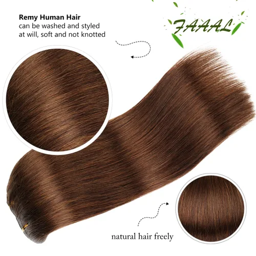 Vista 4 de Extensiones de cabello humano con clip de 14 pulgadas, 4.33 oz, 7 piezas, 16 clips, color marrón chocolate, doble trama, extensiones de cabello Remy