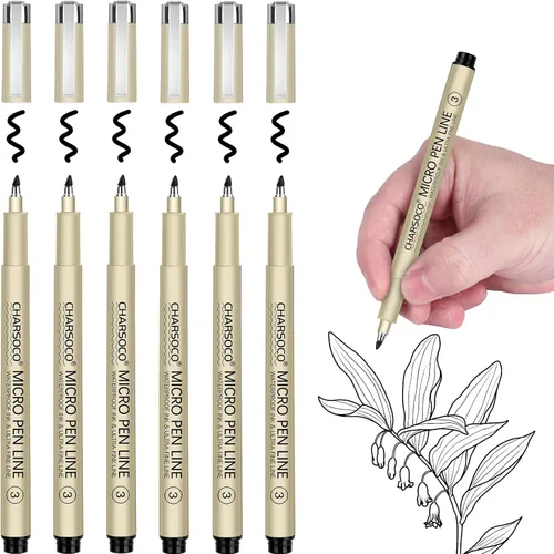 Vista 8 de XS Micro Pen, paquete de 6 bolígrafos negros de punta fina con tinta de archivo impermeable, bolígrafos de tinta fina de 0.039-0.079 in