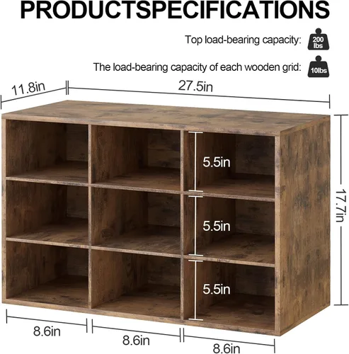 Vista 2 de Aenuert Zapatero de 9 cubos, organizador de zapatos de madera de 3 niveles, banco organizador de zapatos multifuncional para entrada, vestíbulo