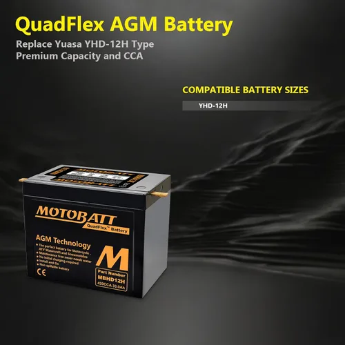 Vista 7 de MotoBatt Reemplazo de batería AGM sellada MBHD12H de 12 voltios y 33 Ah - YHD-12H
