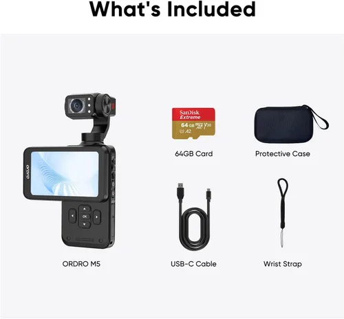 Vista 7 de ORDRO M5 Gimbal Camera for Vlogging 3-Axis Stabilizer Face Tracking 3.5'' Flip Touchscreen, IR Night Vision, 120° wide view,180° Rotatable Lens