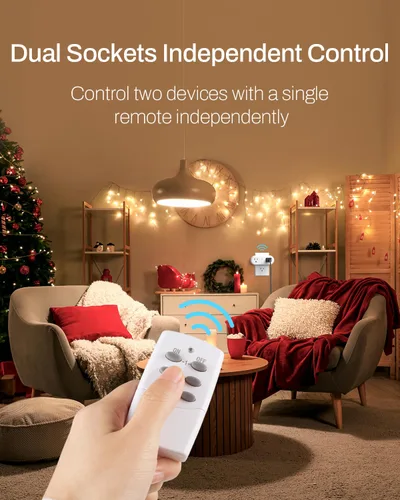 Vista 7 de HBN - Enchufe con control remoto inalámbrico con 2 controles de interruptor individuales, enchufes de diseño compacto hasta 100 pies de alcance