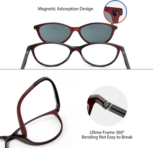 Vista 4 de BAUHAUS Lentes de sol magnéticos con clip para hombres y mujeres, polarizados, protección UV, lentes cuadrados retro que se ajustan sobre
