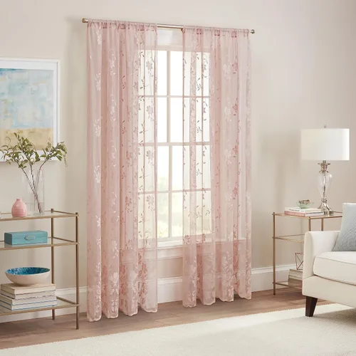 Vista 2 de Waverly Sherry Cortina de encaje ligera y elegante con bolsillo para varilla, cortina de ventana floral para sala de estar (1 panel), 54 x 63