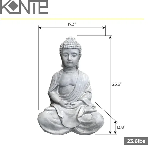 Vista 5 de Kante 25.6 "ligero sentado meditando Buda Zen interior al aire libre estatua gris hormigón Sentado de hormigón de 25.6 "h