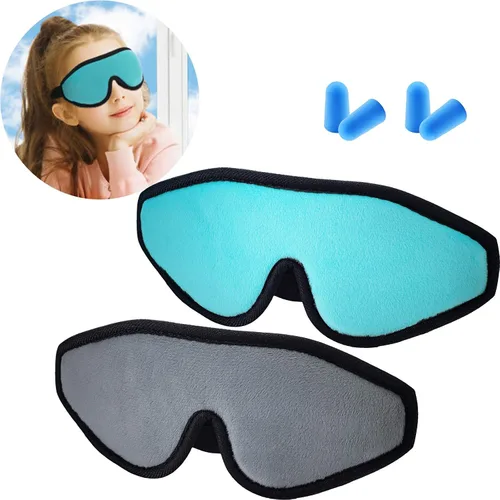 Vista 11 de 2 Piezas Máscara de Dormir 3D para Niños de Espuma Viscoelástica Contorneada para los Ojos, Cubierta de Ojos para Dormir de Viaje con Correa