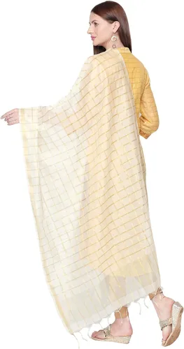 Vista 7 de DUPATTA BAZAAR Dupatta de seda mezclada a cuadros para mujer.