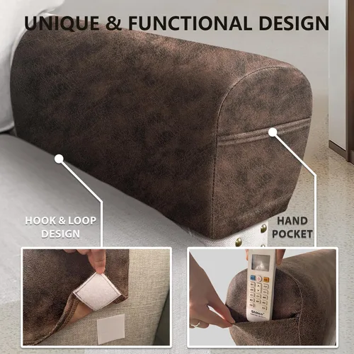 Vista 6 de ANARACHON Juego de 2 Fundas para Reposabrazos de Sofá con Aspecto de Cuero, Protectores de Brazos para Sofá y Silla, Fundas Elásticas para Sillón
