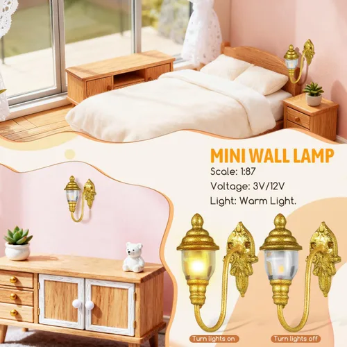 Vista 4 de DOITOOOL - 4 luces de pared para casa de muñecas, mini luces vintage para casa de muñecas, apliques de pared a escala 1:87, modelos para bricolaje