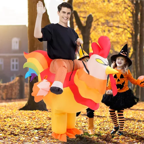 Vista 5 de Disfraz inflable de pollo para adultos, traje de gallo inflable para Halloween, divertido disfraz de animal para hombres y mujeres